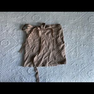 Tan and black stripe mini wrap skirt with side tie